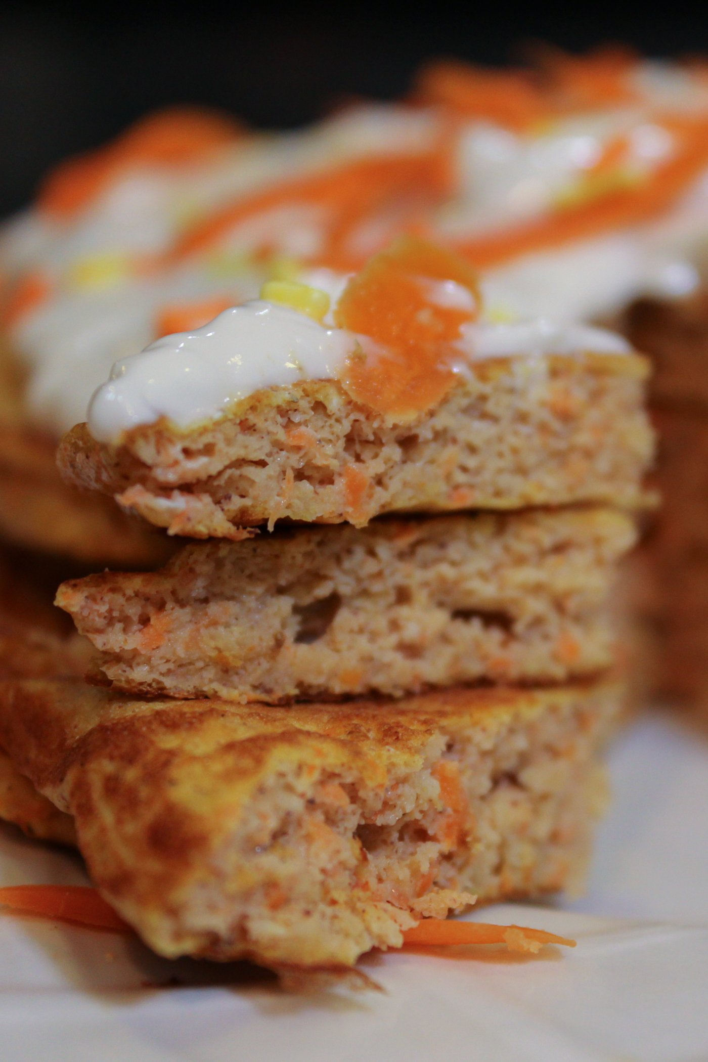 Carrot Cake Protein Pancakes with Frosting