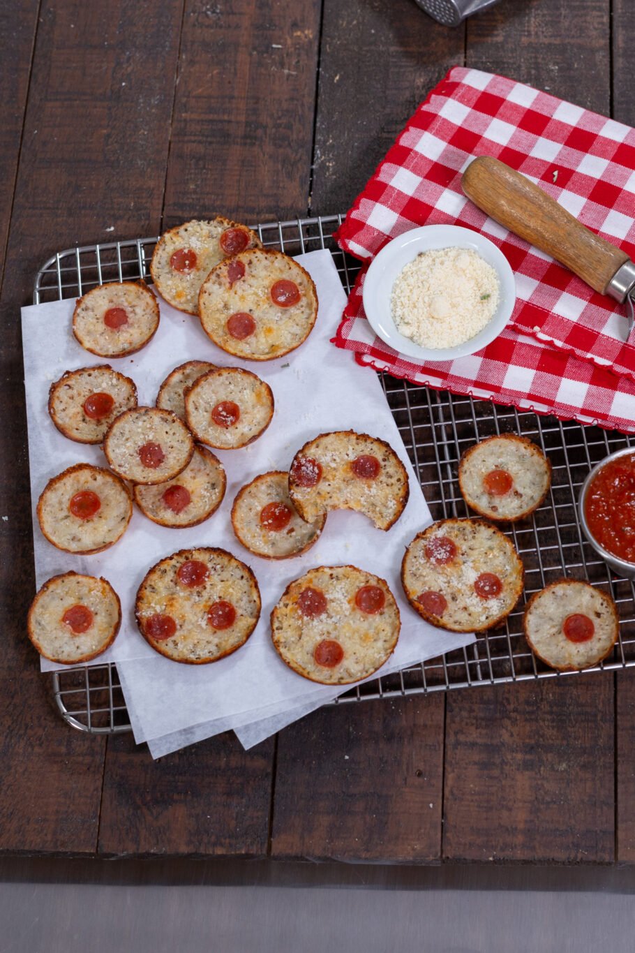 Simple Low Carb Pizza Chips Above