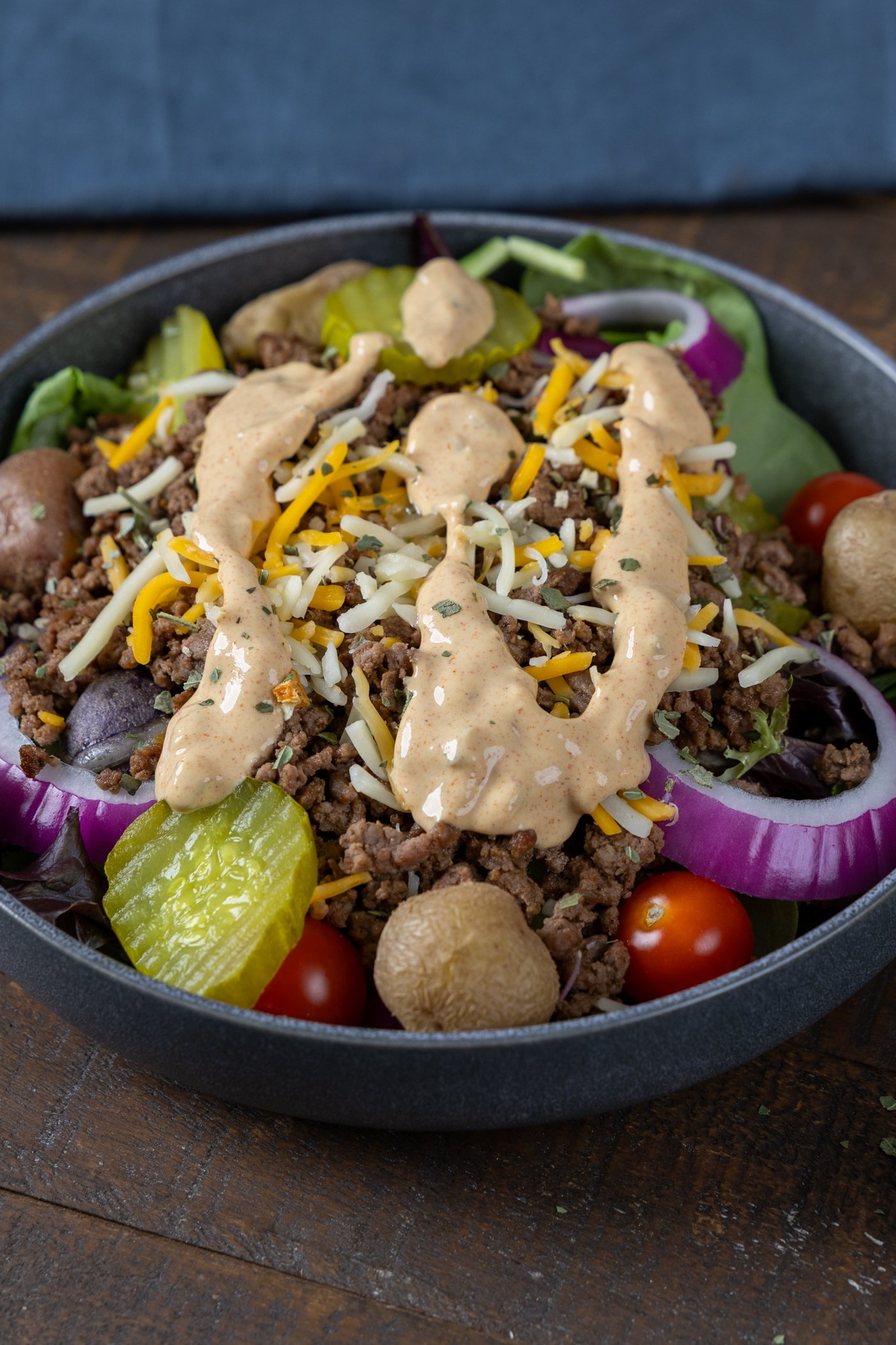 High Protein Burger Bowls with Sauce